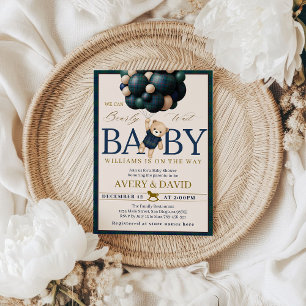 Bearly Wait Preppy Teddy Balloon Baby Shower Invitation