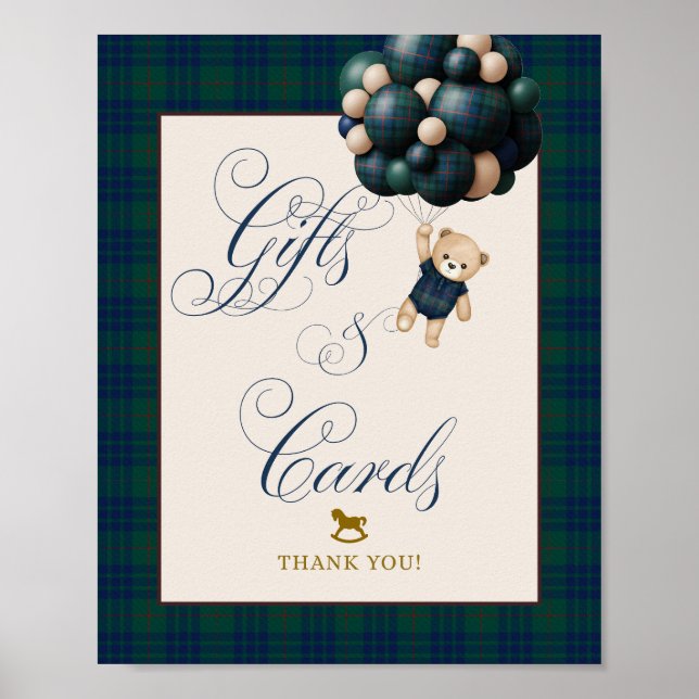 Bearly Wait Preppy Teddy Balloon Baby Shower Poster (Front)
