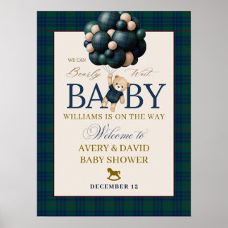 Bearly Wait Preppy Teddy Balloon Baby Shower Poster