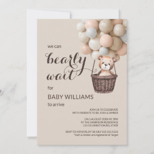 Bearly Wait Teddy Balloons Girl Baby Shower Invitation