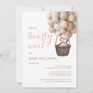 Bearly Wait Teddy Balloons Girl Baby Shower Invitation