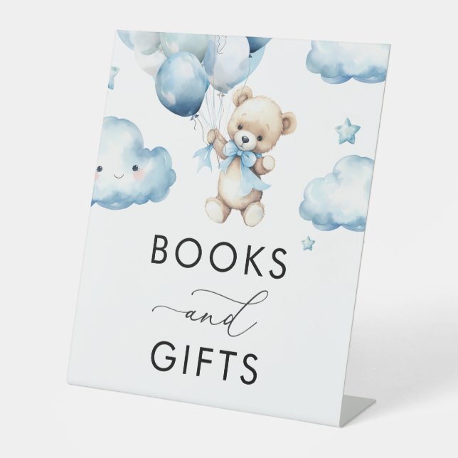 bearly wait teddy bear baby shower book & gifts pedestal sign (Front)