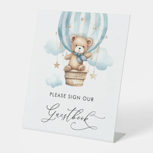 bearly wait teddy bear baby shower guestbook pedestal sign (Front)