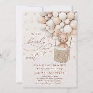 Bearly Wait Teddy Bear Balloon Neutral Baby Shower Invitation