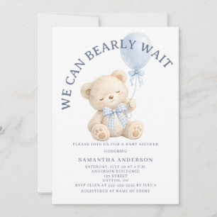 Bearly Wait Teddy Bear Blue Boy Baby Shower Invitation