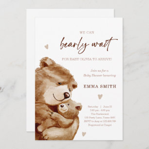 Bearly Wait Teddy Bear Boho Neutral Baby Shower Invitation