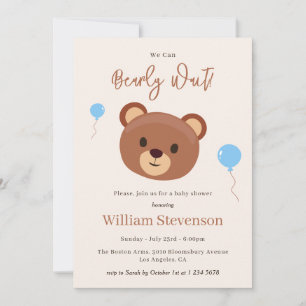 Bearly Wait Teddy Bear Brown Blue Boy Baby Shower Invitation