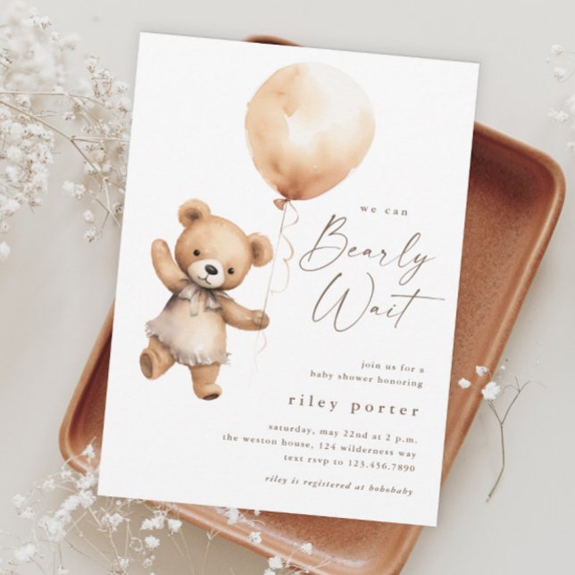 Bearly Wait Teddy Bear Gender Neutral Baby Shower Invitation (We Can Bearly Wait Teddy Bear Gender Neutral Baby Shower Invitation.)