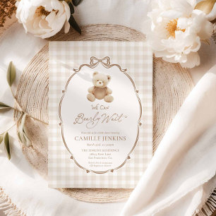 Bearly Wait Teddy Bear Gingham Baby Shower Invite