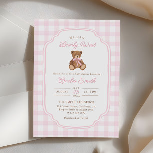 Bearly Wait Teddy Bear Girl Baby Shower Invitation