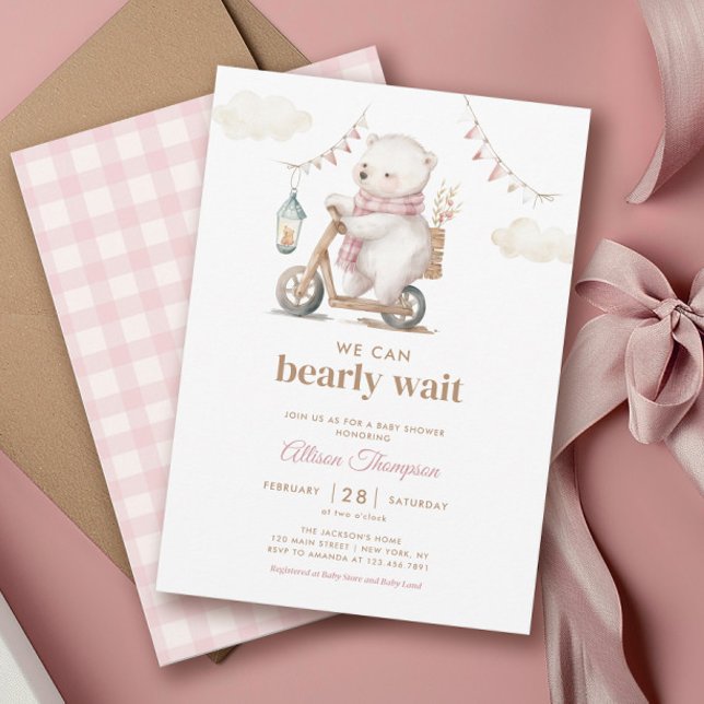 Bearly Wait Teddy Bear Girl Baby Shower Invitation (Creator Uploaded)
