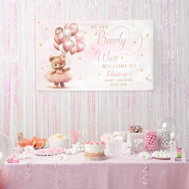 bearly wait teddy bear girl baby shower welcome    banner (Party)