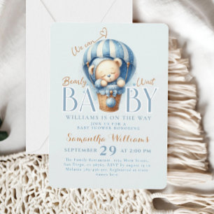 Bearly Wait Teddy Bear Hot Air Balloon Blue  Invitation