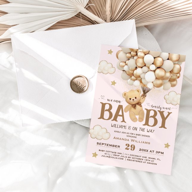 Bearly Wait Teddy Bear Light Pink Baby Girl Shower Invitation (Creator Uploaded)