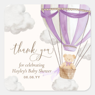 Bearly Wait Teddy Bear Lilac Thank You Baby Shower Square Sticker