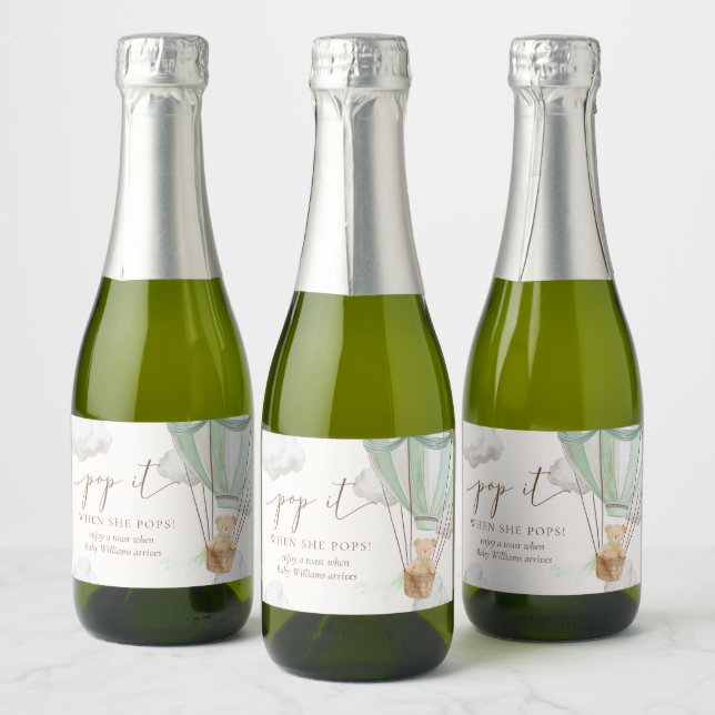Bearly Wait Teddy Bear Mint Pop It When She Pops Sparkling Wine Label (Bottles)
