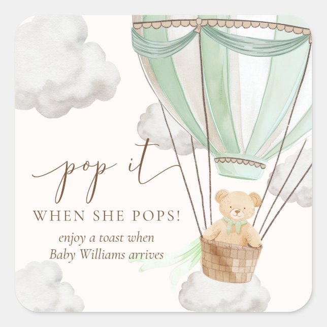 Bearly Wait Teddy Bear Mint Pop It When She Pops Square Sticker (Front)
