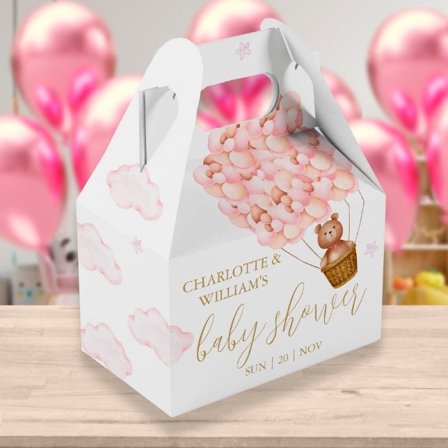 Bearly Wait Teddy Bear Pink Balloons Baby Shower Favour Box (Creator Uploaded)