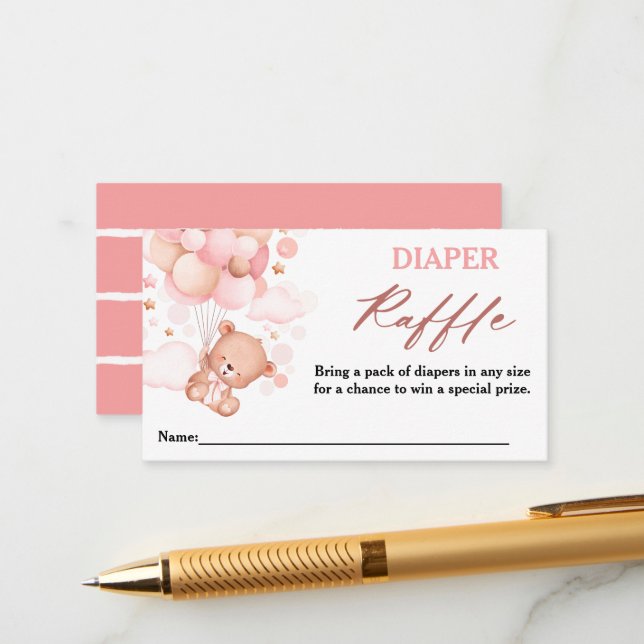 Bearly Wait Teddy Bear Pink Diaper Raffle Enclosure Card (Front/Back In Situ)