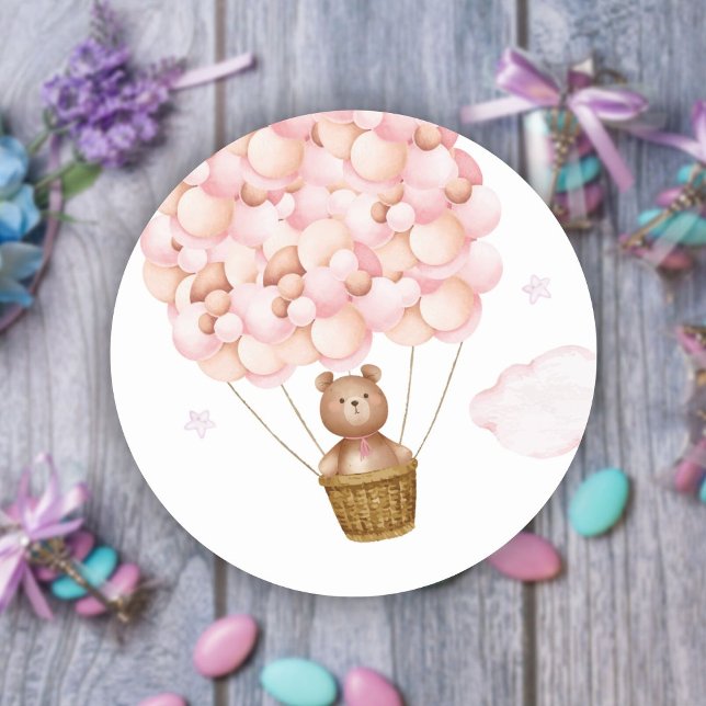 Bearly Wait Teddy Bear Pink Girl Baby Shower Favou Classic Round Sticker (Creator Uploaded)