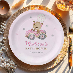 Bearly Wait Teddy Bear Pink Girl Baby Shower Paper Plate