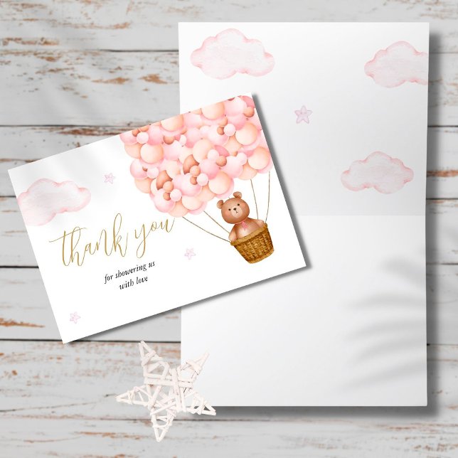 Bearly Wait Teddy Bear Pink Girl Baby Shower Poem Thank You Card (Creator Uploaded)