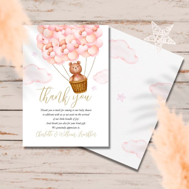 Bearly Wait Teddy Bear Pink Girl Baby Shower Thank You Card (Creator Uploaded)