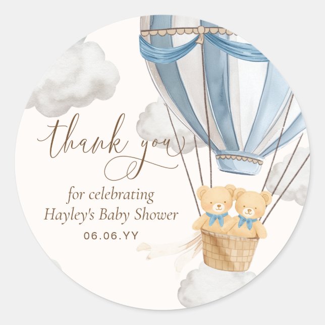 Bearly Wait Teddy Bear Thank You Twins Baby Shower Classic Round Sticker (Front)