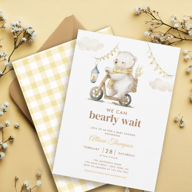 Bearly Wait White Bear Gender Neutral Baby Shower Invitation (Creator Uploaded)