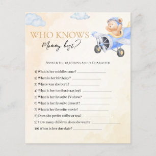 Bearly Wait Who Knows Mummy Baby Shower Game Card