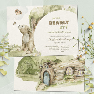 Bearly Wait Woodland Sage Green Baby Shower Invitation