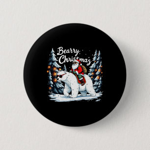 Bearry Christmas Funny Santa Polar Bear Ride Chris 6 Cm Round Badge