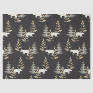 Bears and fir trees on black background  tissue paper