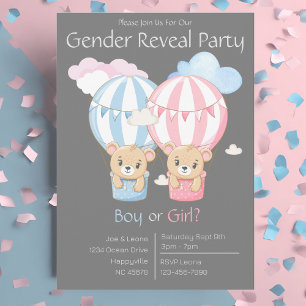 Bears & Balloons Gender Reveal Party Invitation
