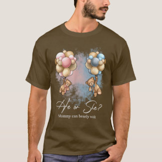 Bears Balloons Mummy Can Bearly Wait Gender Reveal T-Shirt