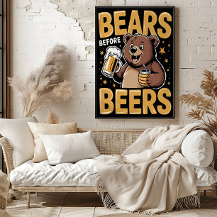 Bears Before Beers Cheerful Illustration Poster
