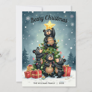 Bears Christmas Tree Family Name Christmas Card