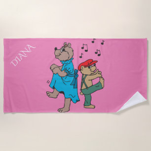 BEARS dancing beach towel for kids. Custom name.