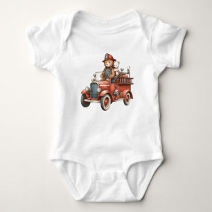 Bears driving a Firetruck baby bodysuit