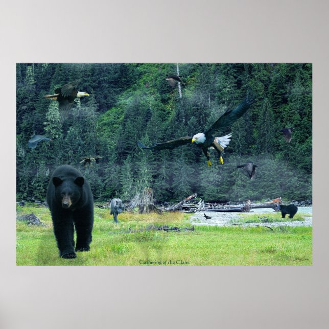 Bears, Eagles, Herons, Ravens, Wolves Wildlife Art Poster (Front)
