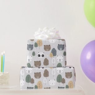 Bears In The Forest Pattern Panda Teddy Polar Bear Wrapping Paper