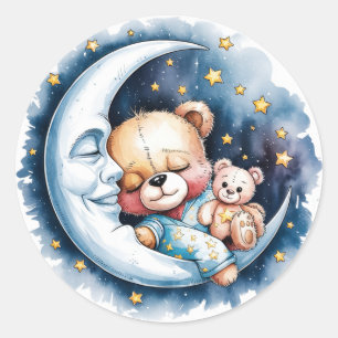 Bears in the Moonlight Boy Baby Shower Classic Round Sticker