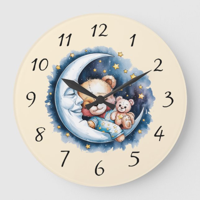 Bears in the Moonlight Boy Baby Shower Gift Large Clock (Front)