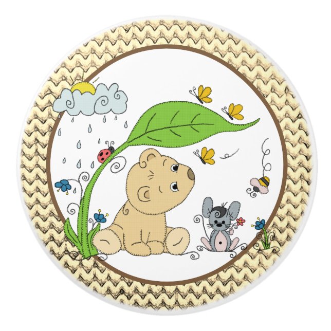 Bears in the rain ceramic knob (Front)