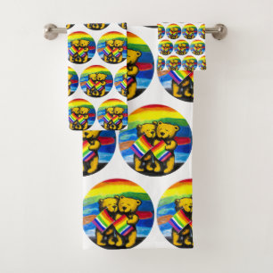 Bears Love Couple LGBT Rainbow Flag Bath Towel Set