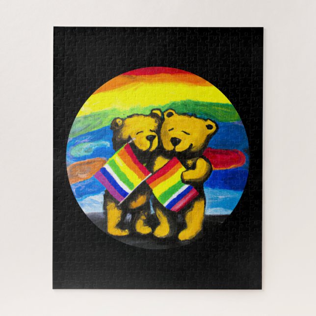 Bears Love Couple LGBT Rainbow Flag Jigsaw Puzzle (Vertical)