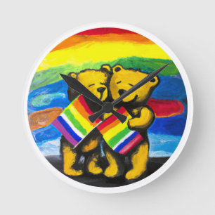 Bears Love Couple LGBT Rainbow Flag Round Clock