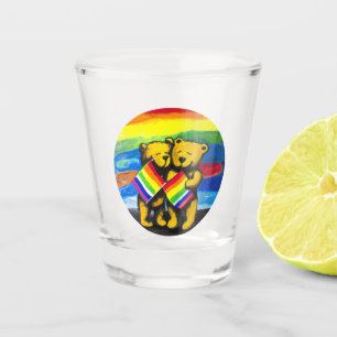 Bears Love Couple LGBT Rainbow Flag Shot Glass
