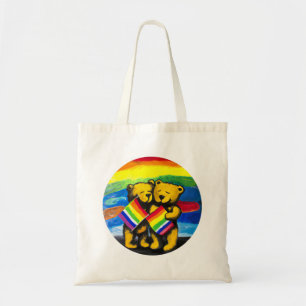 Bears Love Couple LGBT Rainbow Flag Tote Bag