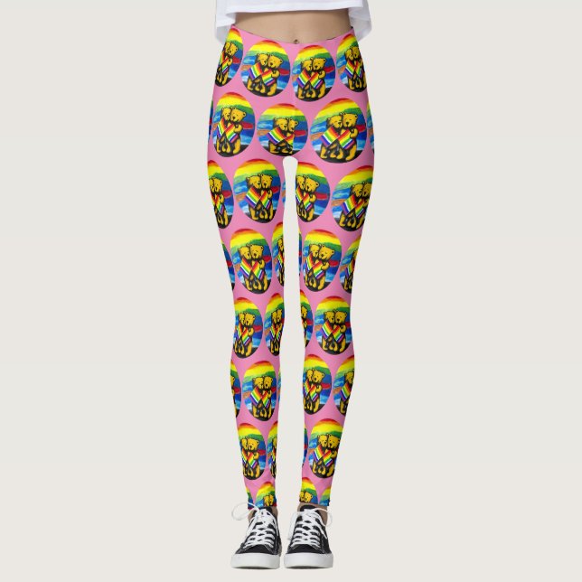 Bears Love Couple LGBT Rainbow Leggings (Front)